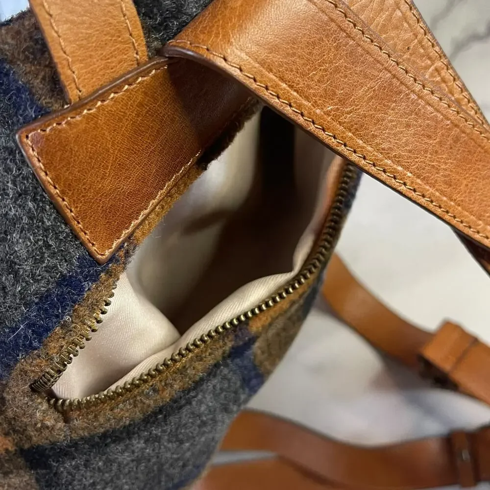 Sundance Made in Italy Genuine Leather Plaid Wool Backpack Purse